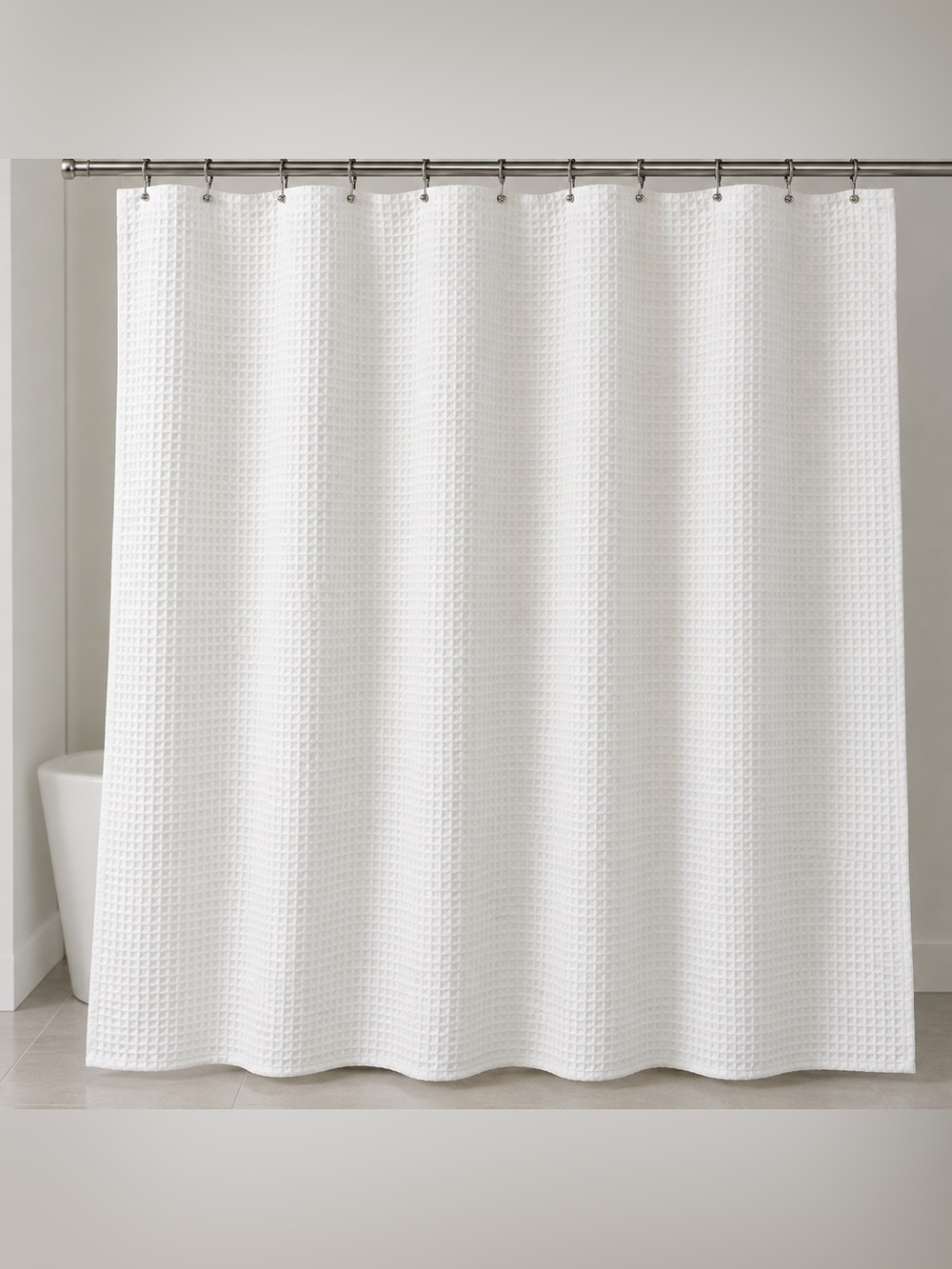 White Waffle Shower Curtain - Classic Bathroom Essential